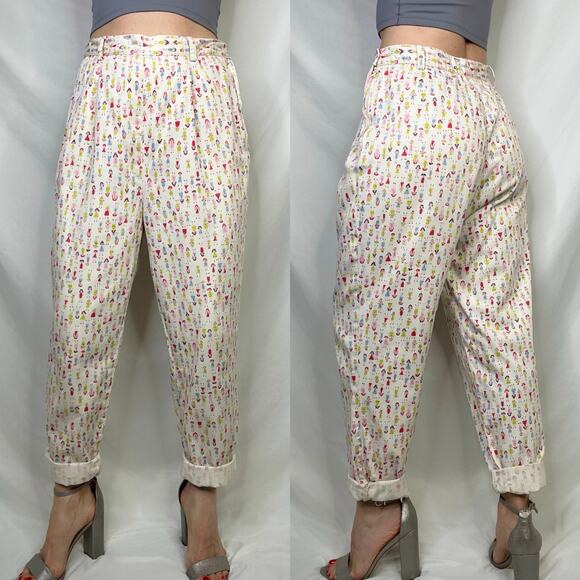 Vintage 80s 90s Banana Republic girl doll print trouser pants high rise cotton L - Picture 15 of 15